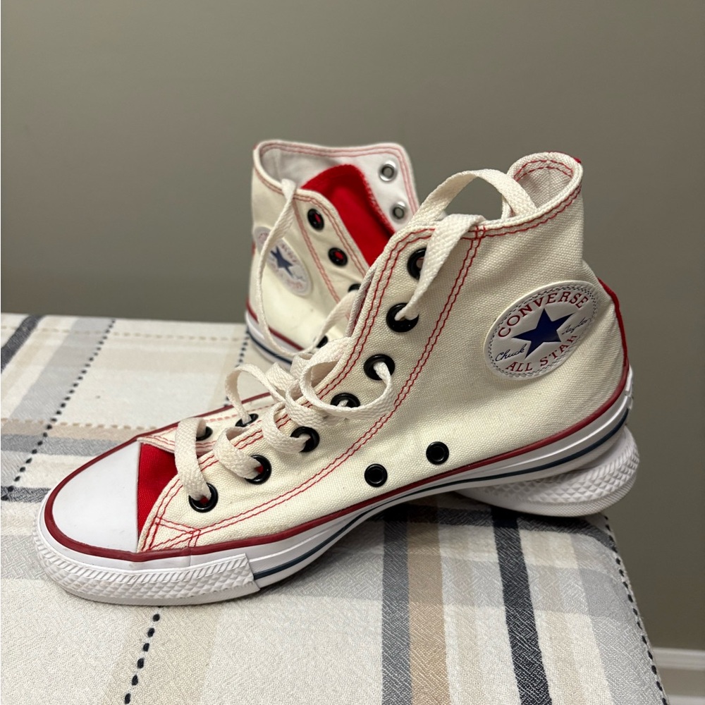 Converse High-Top Sneakers in Cream and Red